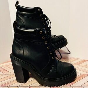 Dr Martens Averil Black Leather Platform Chunky Heel Combat Women's 5 Boots